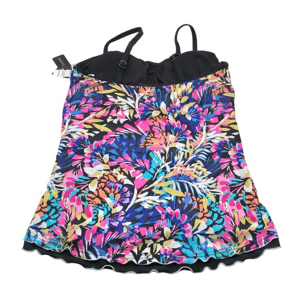 Island Escape Tankini Top Full Bust Support Underwire Lettuce-Edge Floral 6 - Picture 4 of 6